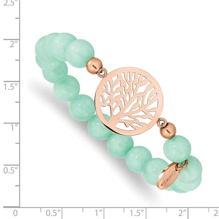 Stainless Steel Polished Rose IP Tree Green Dyed Jade Stretch Bracelet Chisel Bracelets Stainless Steel Polished Rose IP Tree Green Dyed Jade Stretch Bracelet Chisel Bracelets
