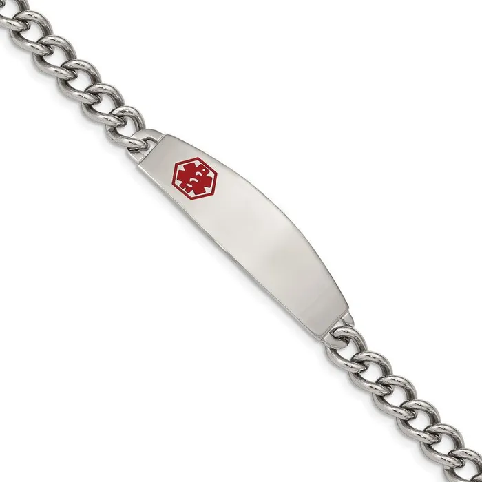 Stainless Steel Polished w Red Enamel 85in Medical Bracelet Chisel Bracelets Stainless Steel Polished w Red Enamel 85in Medical Bracelet Chisel Bracelets