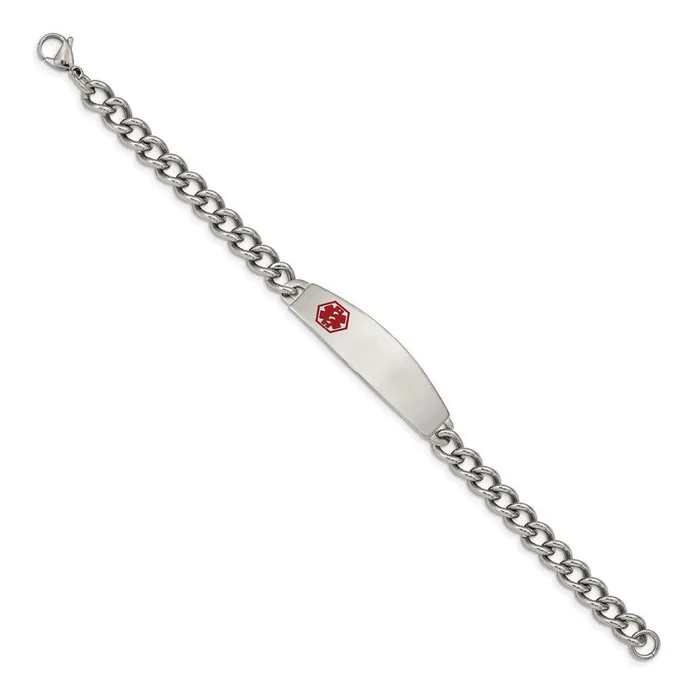 Stainless Steel Polished w Red Enamel 85in Medical Bracelet Chisel Bracelets Stainless Steel Polished w Red Enamel 85in Medical Bracelet Chisel Bracelets