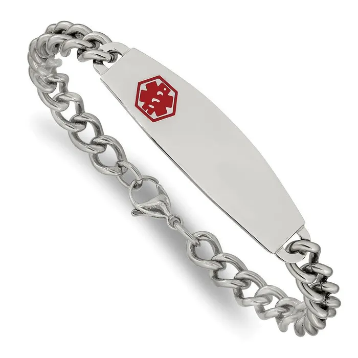 Stainless Steel Polished w Red Enamel 85in Medical Bracelet Chisel Bracelets Stainless Steel Polished w Red Enamel 85in Medical Bracelet Chisel Bracelets