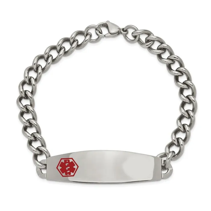 Stainless Steel Polished w Red Enamel 85in Medical Bracelet Chisel Bracelets Stainless Steel Polished w Red Enamel 85in Medical Bracelet Chisel Bracelets