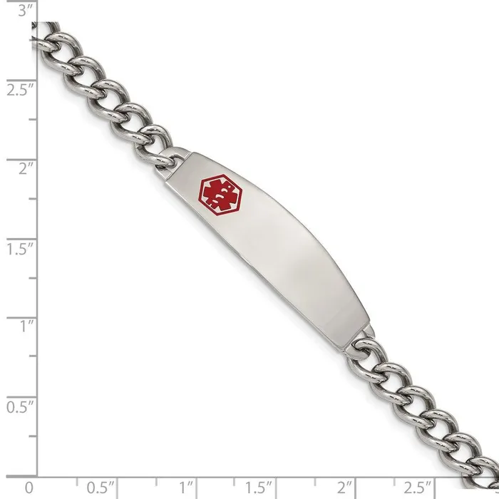 Stainless Steel Polished w Red Enamel 85in Medical Bracelet Chisel Bracelets Stainless Steel Polished w Red Enamel 85in Medical Bracelet Chisel Bracelets