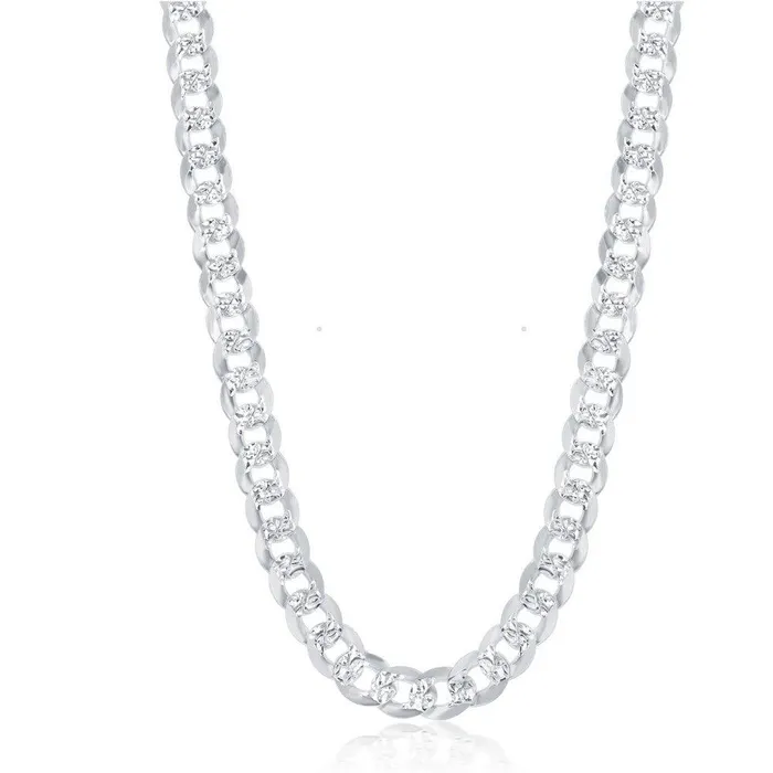 Sterling Silver Rhodium Plated 73mm Flat Pave Chain 18 Classic Rings
