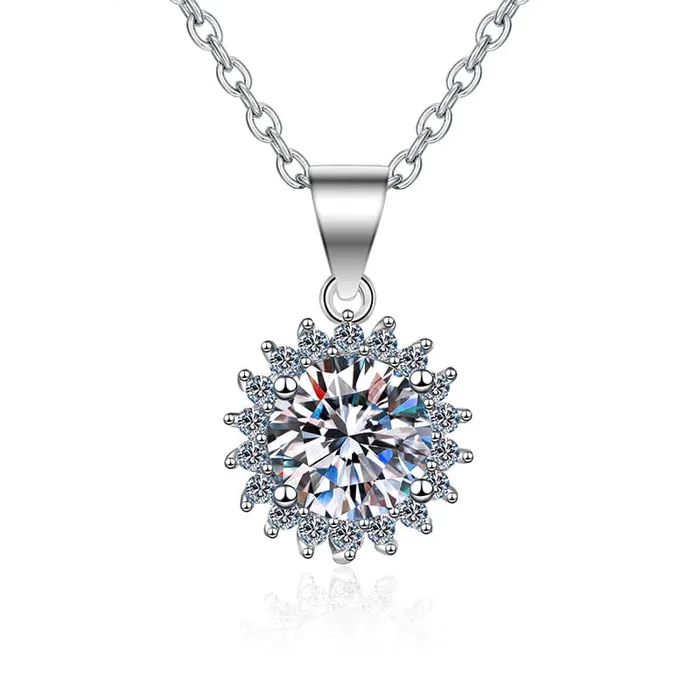 Sunflower 5CT Moissanite Sterling Silver Necklace VVS Jewelry Necklaces