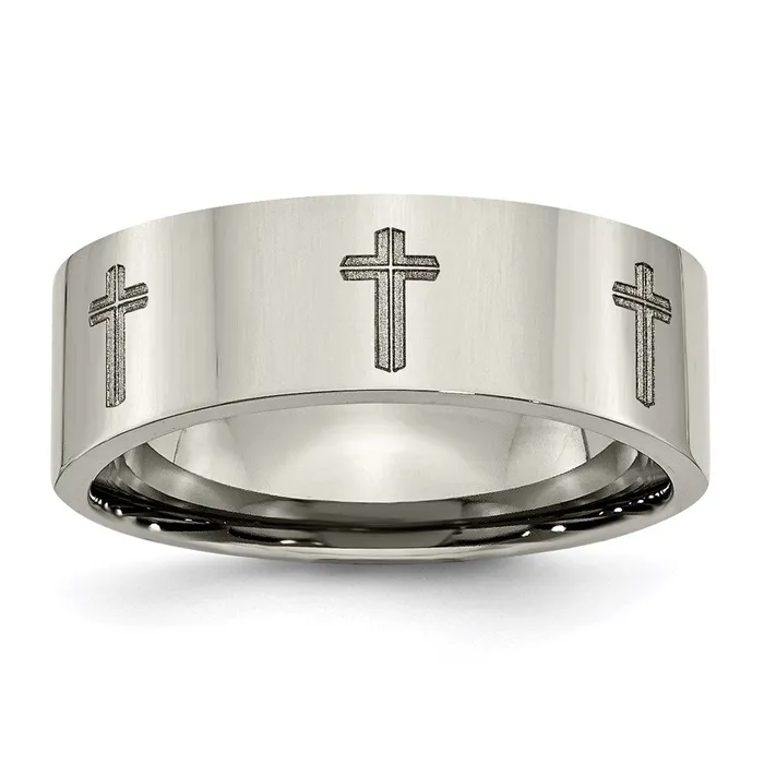 Titanium Flat 8mm Laser Design Polished Band TB3D Chisel Rings