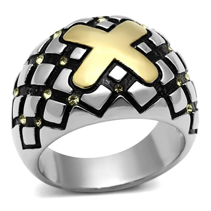 TK1131 TwoTone IP Gold Ion Plating Stainless Steel Ring with Top Grade Crystal in Citrine Yellow Alamode Rings TK1131 TwoTone IP Gold Ion Plating Stainless Steel Ring with Top Grade Crystal in Citrine Yellow Alamode Rings