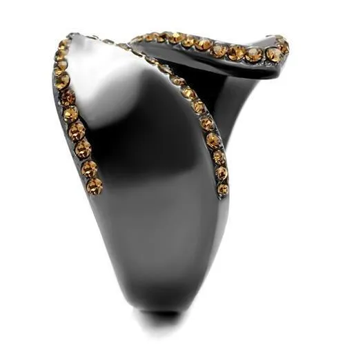 TK2692 IP Light Black IP Gun Stainless Steel Ring with Top Grade Crystal in Smoked Quartz Alamode Rings