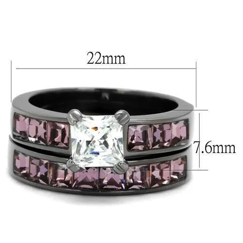 TK61206LJ IP Light Black IP Gun Stainless Steel Ring with AAA Grade CZ in Clear Alamode Rings
