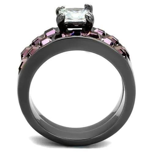 TK61206LJ IP Light Black IP Gun Stainless Steel Ring with AAA Grade CZ in Clear Alamode Rings
