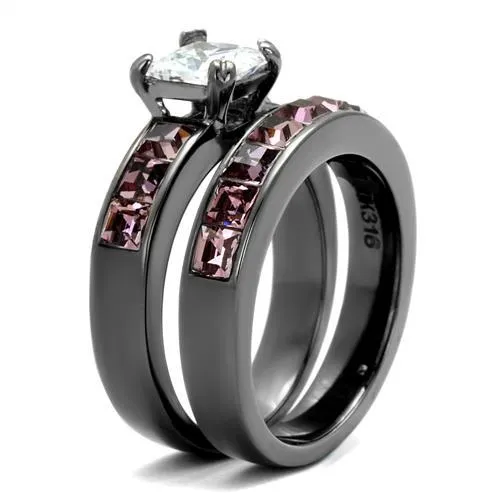 TK61206LJ IP Light Black IP Gun Stainless Steel Ring with AAA Grade CZ in Clear Alamode Rings
