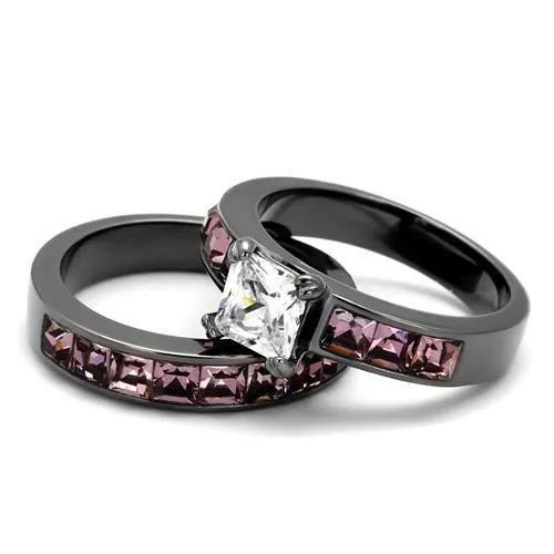 TK61206LJ IP Light Black IP Gun Stainless Steel Ring with AAA Grade CZ in Clear Alamode Rings
