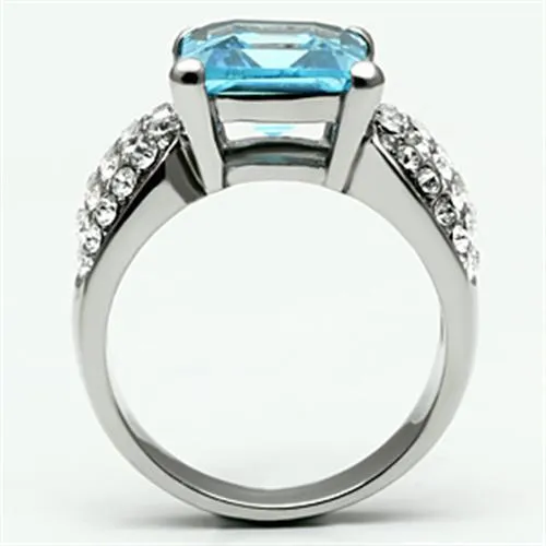 TK648 High polished no plating Stainless Steel Ring with Top Grade Crystal in Sea Blue Alamode Rings