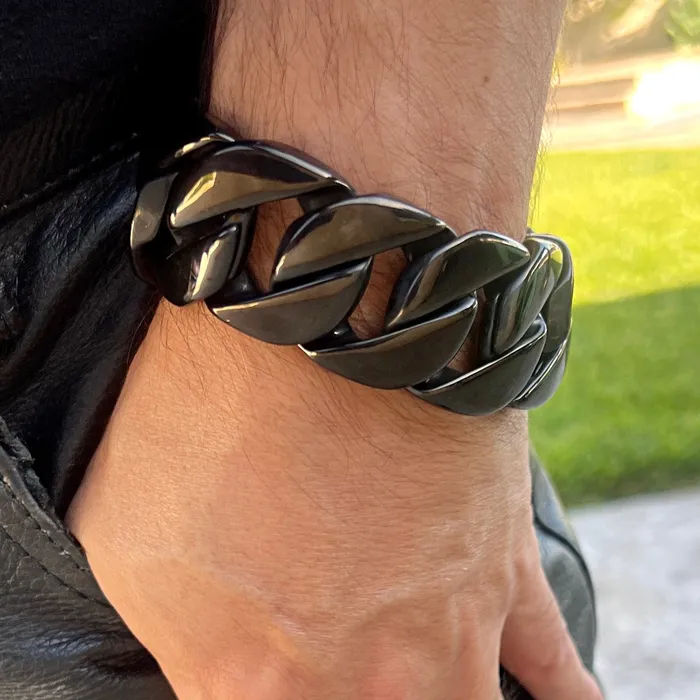 Vivi Bracelets Mens Huge Bracelet Black 316L Stainless Steel Cuban 85 x 30MM