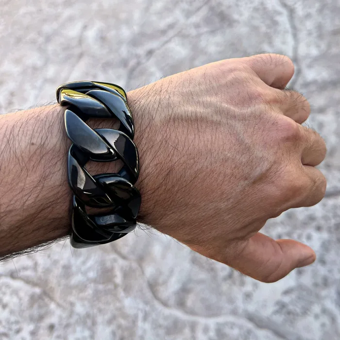 Vivi Bracelets Mens Huge Bracelet Black 316L Stainless Steel Cuban 85 x 30MM