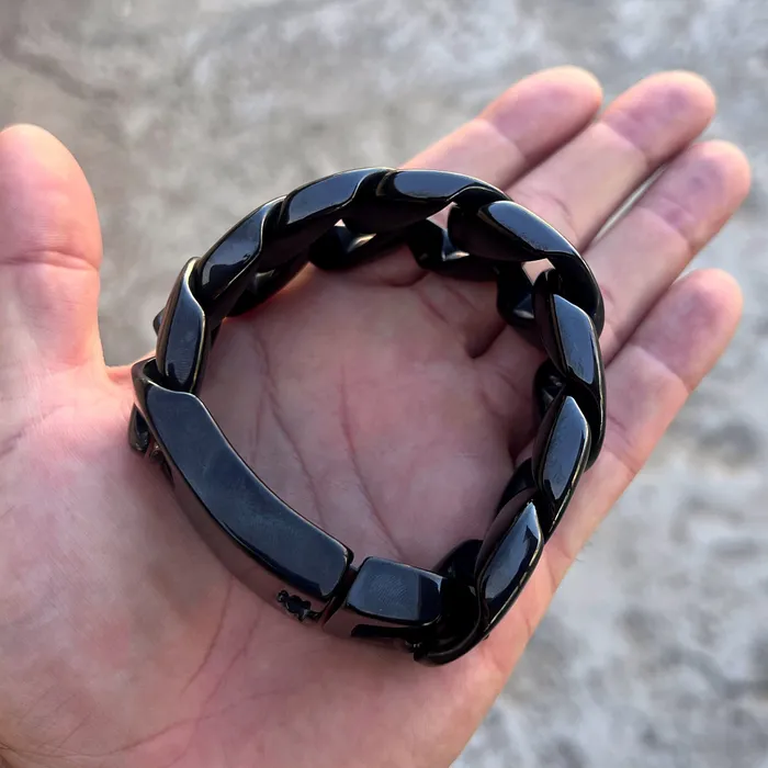Vivi Bracelets Mens Huge Bracelet Black 316L Stainless Steel Cuban 85 x 30MM