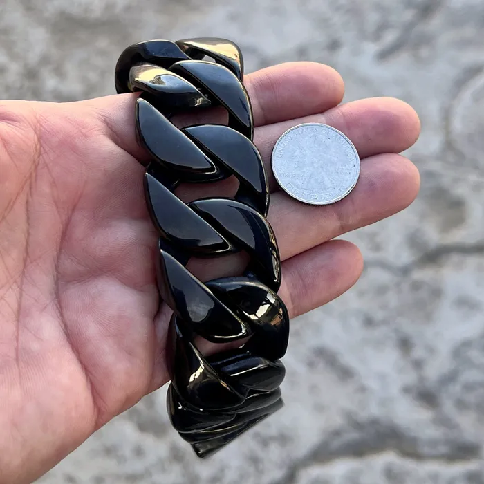 Vivi Bracelets Mens Huge Bracelet Black 316L Stainless Steel Cuban 85 x 30MM