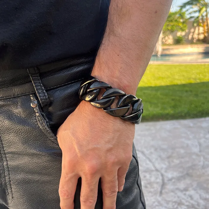 Vivi Bracelets Mens Huge Bracelet Black 316L Stainless Steel Cuban 85 x 30MM