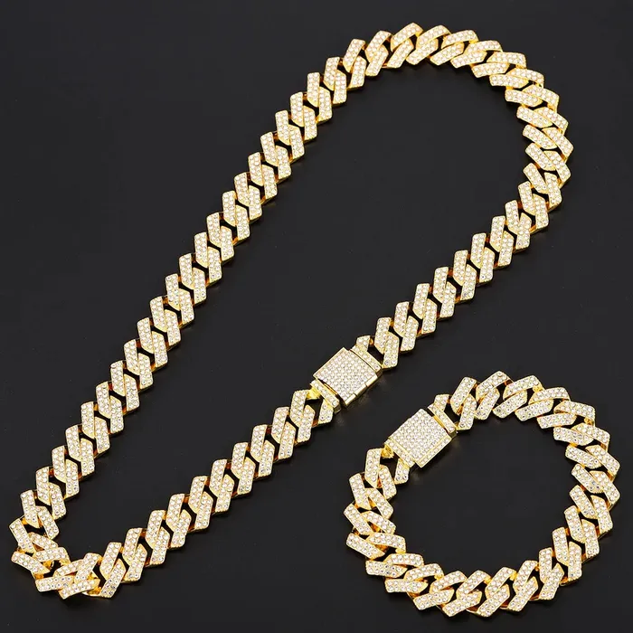 VVS Jewelry Bracelets 16mm Cuban Link Chain Cross Watch Bracelet Bundle Set