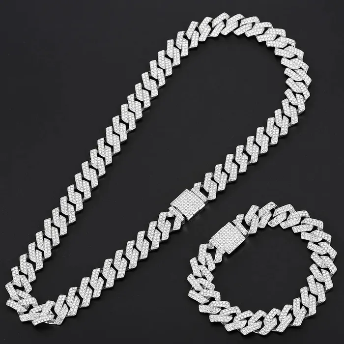 VVS Jewelry Bracelets 16mm Cuban Link Chain Cross Watch Bracelet Bundle Set