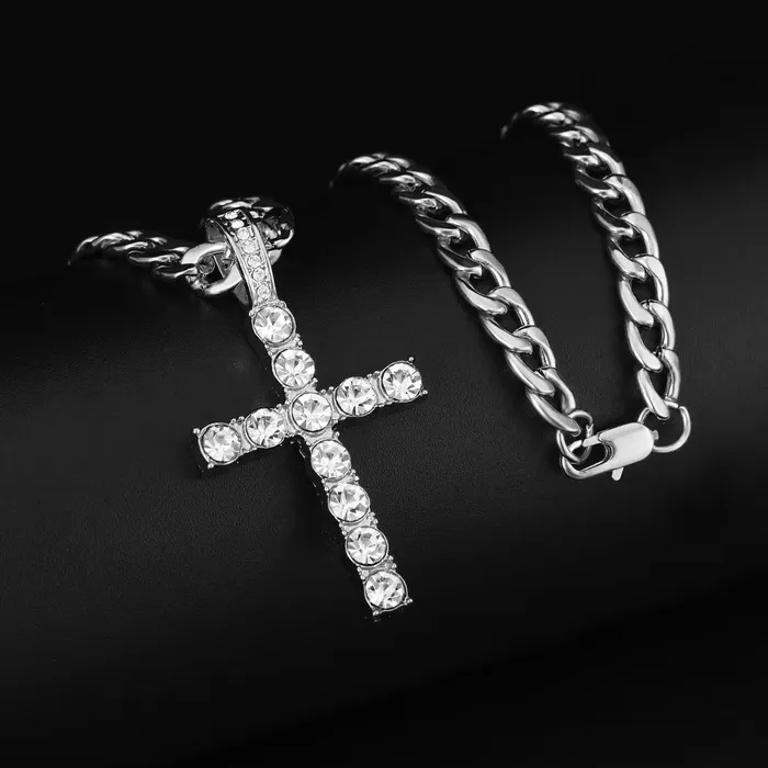 VVS Jewelry Bracelets 16mm Cuban Link Chain Cross Watch Bracelet Bundle Set