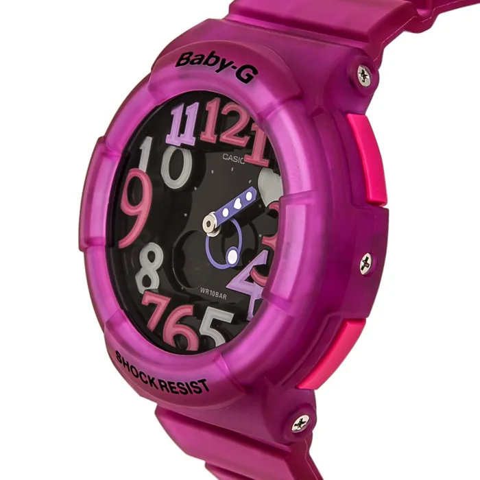 Watches Casio Casio Womens BabyG World Time AnaDigi Black Dial SemiTransparent Pink Resin Strap Chronograph Watch BGA1314B4