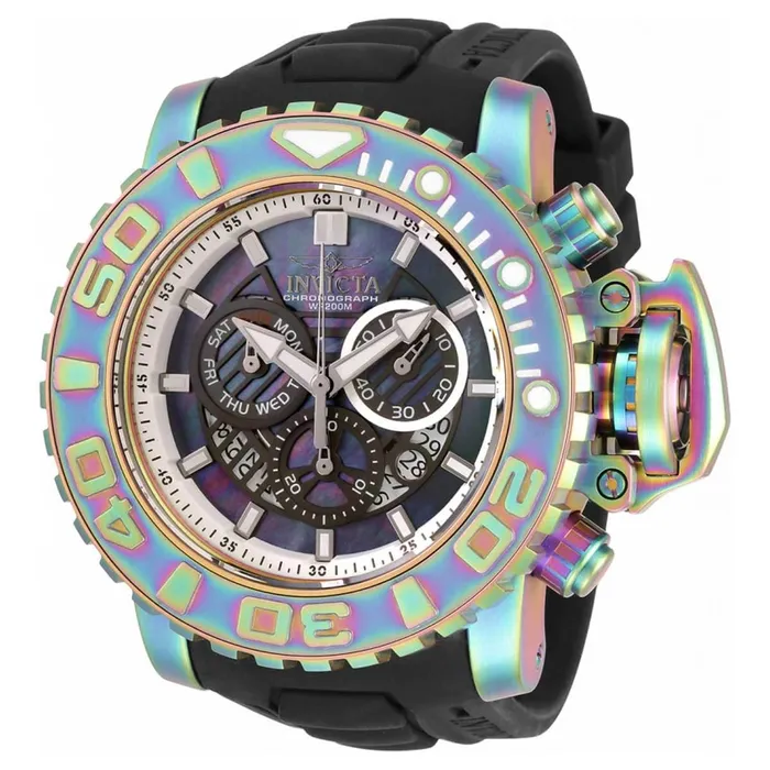 Watches Invicta Invicta Mens Chronograph Watch Sea Hunter Iridescent Case Black MOP Dial 34726
