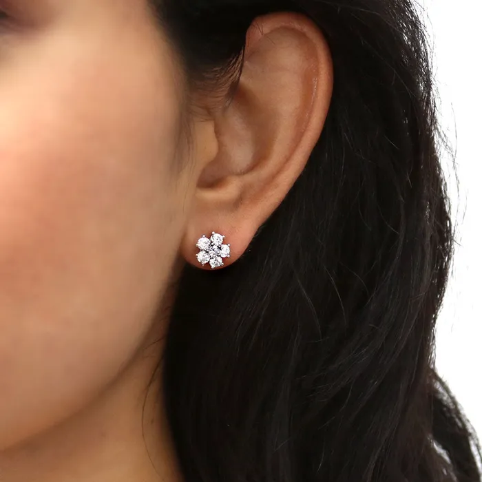 BERRICLE Earrings Flower CZ Stud Earrings in Sterling Silver