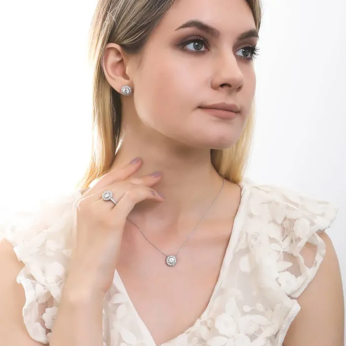 BERRICLE Halo Milgrain Octagon Sun Cut CZ Necklace in Sterling Silver Necklaces