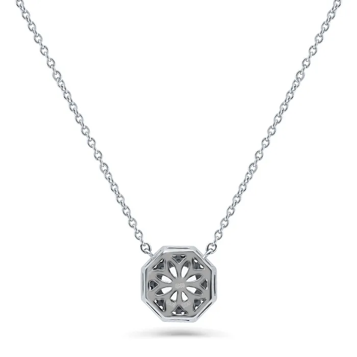 BERRICLE Halo Milgrain Octagon Sun Cut CZ Necklace in Sterling Silver Necklaces