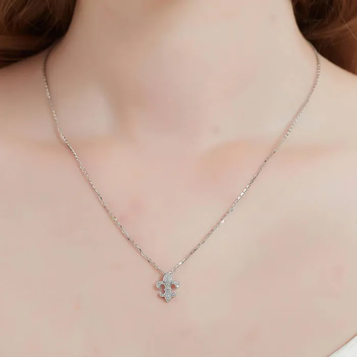 BERRICLE Necklaces Fleur De Lis CZ Necklace in Sterling Silver