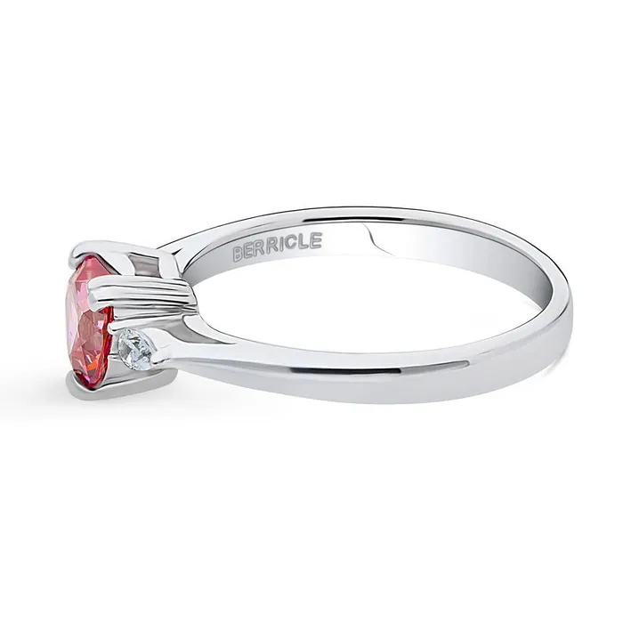 BERRICLE Rings 3Stone Heart Red Heart CZ Ring in Sterling Silver 07ct