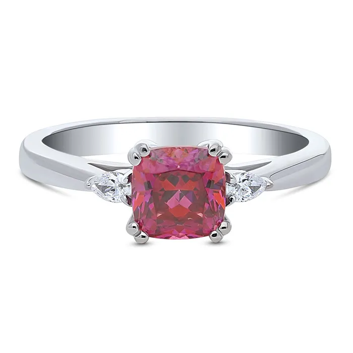 BERRICLE Rings 3Stone Red Cushion CZ Ring in Sterling Silver 125ct