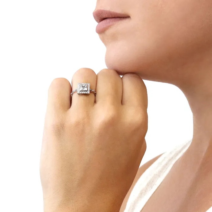 BERRICLE Rings Halo Princess CZ Chain Ring in Sterling Silver