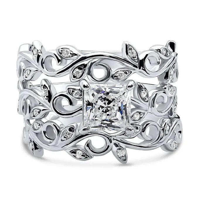 BERRICLE Rings Leaf Solitaire 12ct CZ Ring Set in Sterling Silver