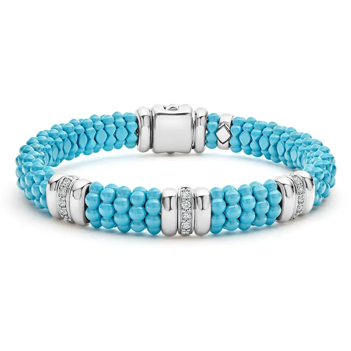 Blue Caviar Blue Three Station Ceramic Diamond Bracelet 9mm Lagos Bracelets Blue Caviar Blue Three Station Ceramic Diamond Bracelet 9mm Lagos Bracelets