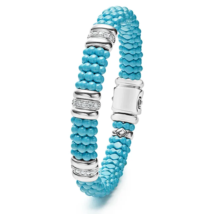 Blue Caviar Blue Three Station Ceramic Diamond Bracelet 9mm Lagos Bracelets Blue Caviar Blue Three Station Ceramic Diamond Bracelet 9mm Lagos Bracelets