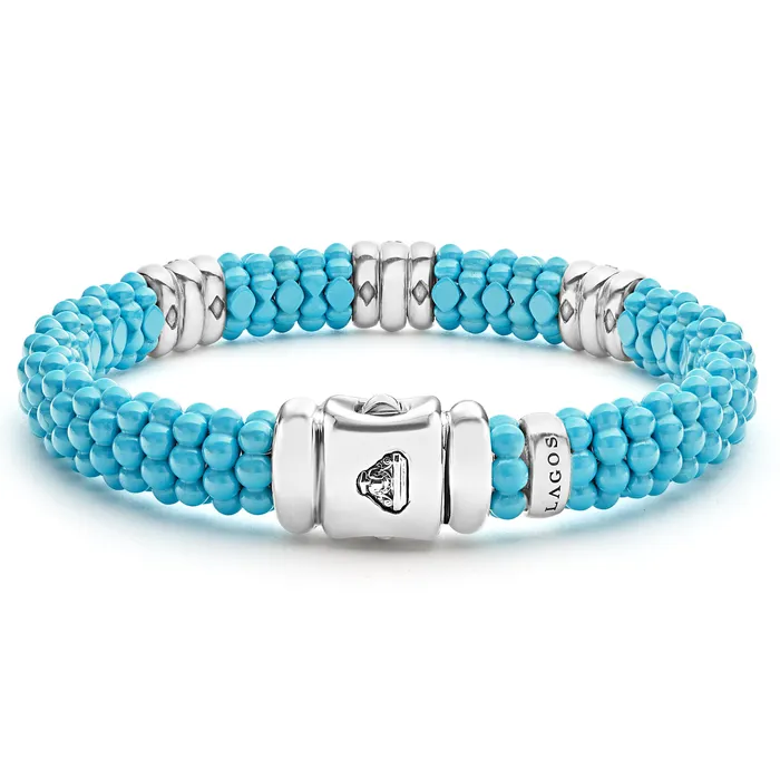 Blue Caviar Blue Three Station Ceramic Diamond Bracelet 9mm Lagos Bracelets Blue Caviar Blue Three Station Ceramic Diamond Bracelet 9mm Lagos Bracelets
