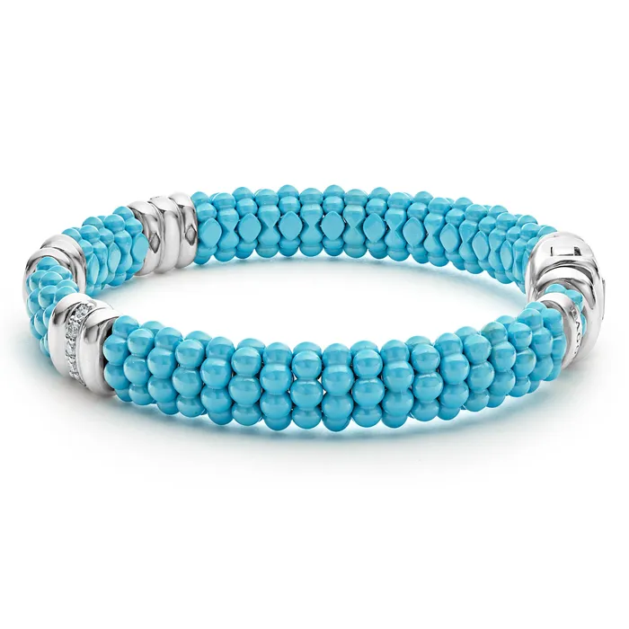 Blue Caviar Blue Three Station Ceramic Diamond Bracelet 9mm Lagos Bracelets Blue Caviar Blue Three Station Ceramic Diamond Bracelet 9mm Lagos Bracelets