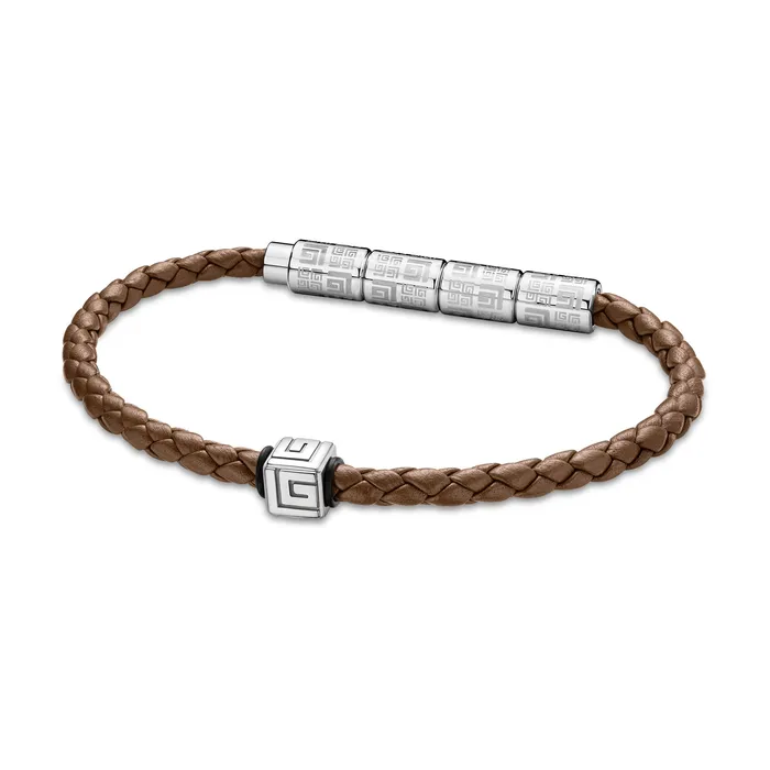 Bracelets Guy Laroche Guy Laroche Gabriel Gents StainlessSteel Bracelet With Brown Leather