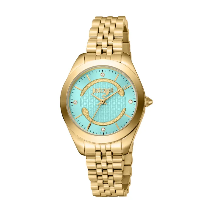 Bracelets Just Cavalli Just Cavalli Womens Gold Color Watch with Turquoise Dial and Gold Color Metal Bracelet Bracelets Just Cavalli Just Cavalli Womens Gold Color Watch with Turquoise Dial and Gold Color Metal Bracelet
