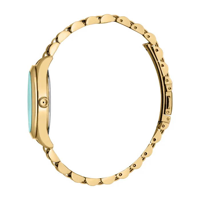 Bracelets Just Cavalli Just Cavalli Womens Gold Color Watch with Turquoise Dial and Gold Color Metal Bracelet