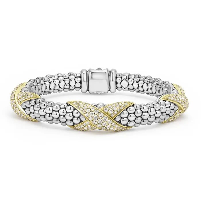 Bracelets LAGOS Embrace Three Station Diamond X Caviar Bracelet 9mm