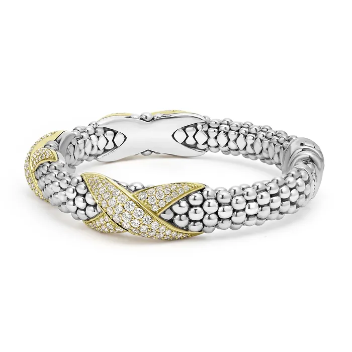 Bracelets LAGOS Embrace Three Station Diamond X Caviar Bracelet 9mm Bracelets LAGOS Embrace Three Station Diamond X Caviar Bracelet 9mm