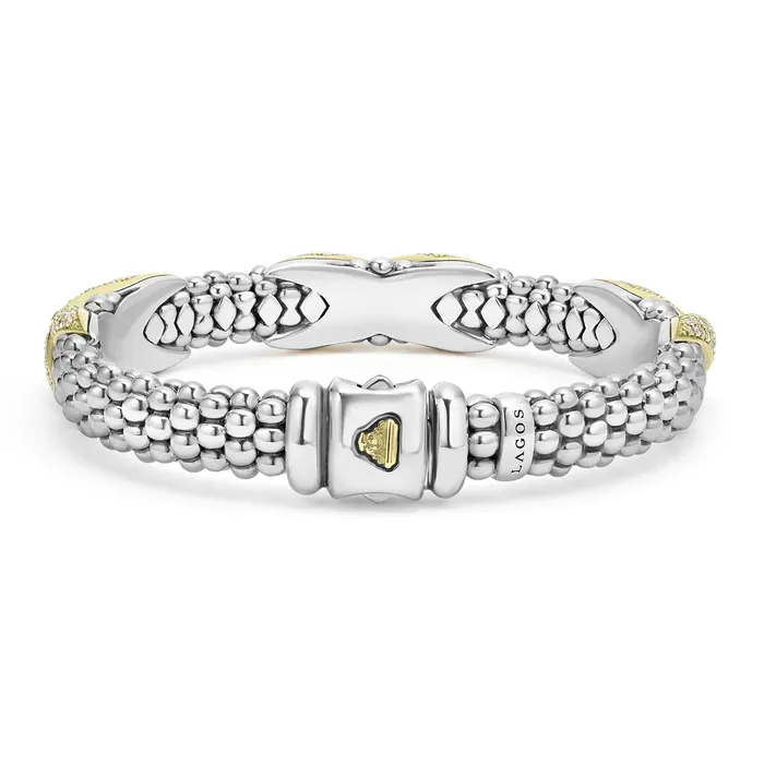 Bracelets LAGOS Embrace Three Station Diamond X Caviar Bracelet 9mm Bracelets LAGOS Embrace Three Station Diamond X Caviar Bracelet 9mm