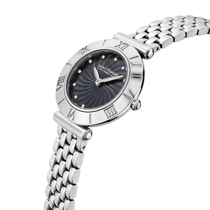 Bracelets Saint Honore Saint Honore Gala Womens Black MOP Stainless Steel Silver Watch