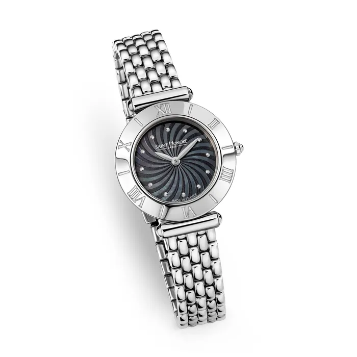 Bracelets Saint Honore Saint Honore Gala Womens Black MOP Stainless Steel Silver Watch