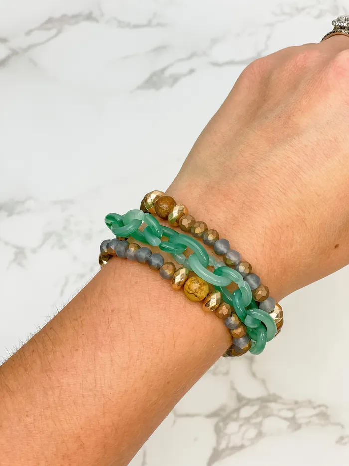 Bracelets Stone Chain Glass Bead Stretch Bracelet Set Green Prep Obsessed JJ Bracelets Stone Chain Glass Bead Stretch Bracelet Set Green Prep Obsessed JJ