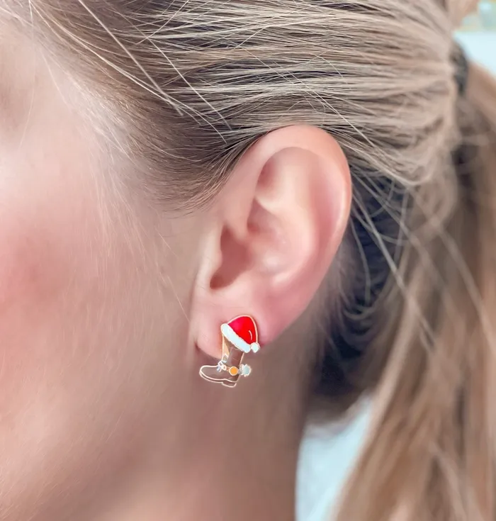 Christmas Cowboy Boots Signature Enamel Stud Earrings Prep Obsessed LM Earrings