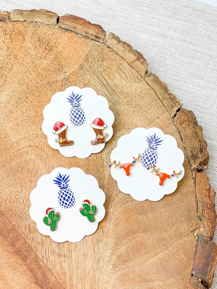 Christmas Cowboy Boots Signature Enamel Stud Earrings Prep Obsessed LM Earrings