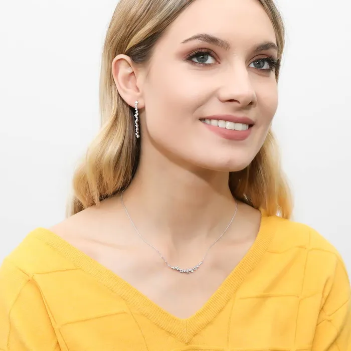 Earrings BERRICLE Cluster Bar CZ Necklace and Earrings in Sterling Silver